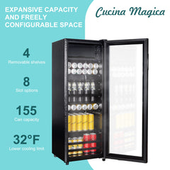 COTLIN 4.8 Cu ft Mini Beverage Refrigerator with Glass Door, 155 Can Capacity, Drink Fridge