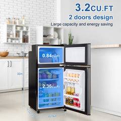 COTLIN Mini Fridge with Freezer,3.2 Cuft Portable Refrigerator,Small Refrigerator for Bedroom