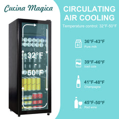 COTLIN 4.8 Cu ft Mini Beverage Refrigerator with Glass Door, 155 Can Capacity, Drink Fridge