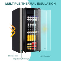 COTLIN 4.8 Cu ft Mini Beverage Refrigerator with Glass Door, 155 Can Capacity, Drink Fridge