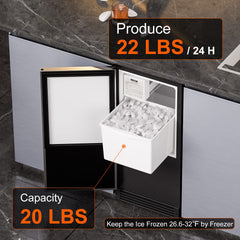 COTLIN 15" 22LBS/24H Built-in Stainless Steel Crescent Ice Maker IMC25BI