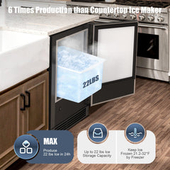 COTLIN 15" 22LBS/24H Undercounter Stainless Steel Crescent Ice Maker IMC22