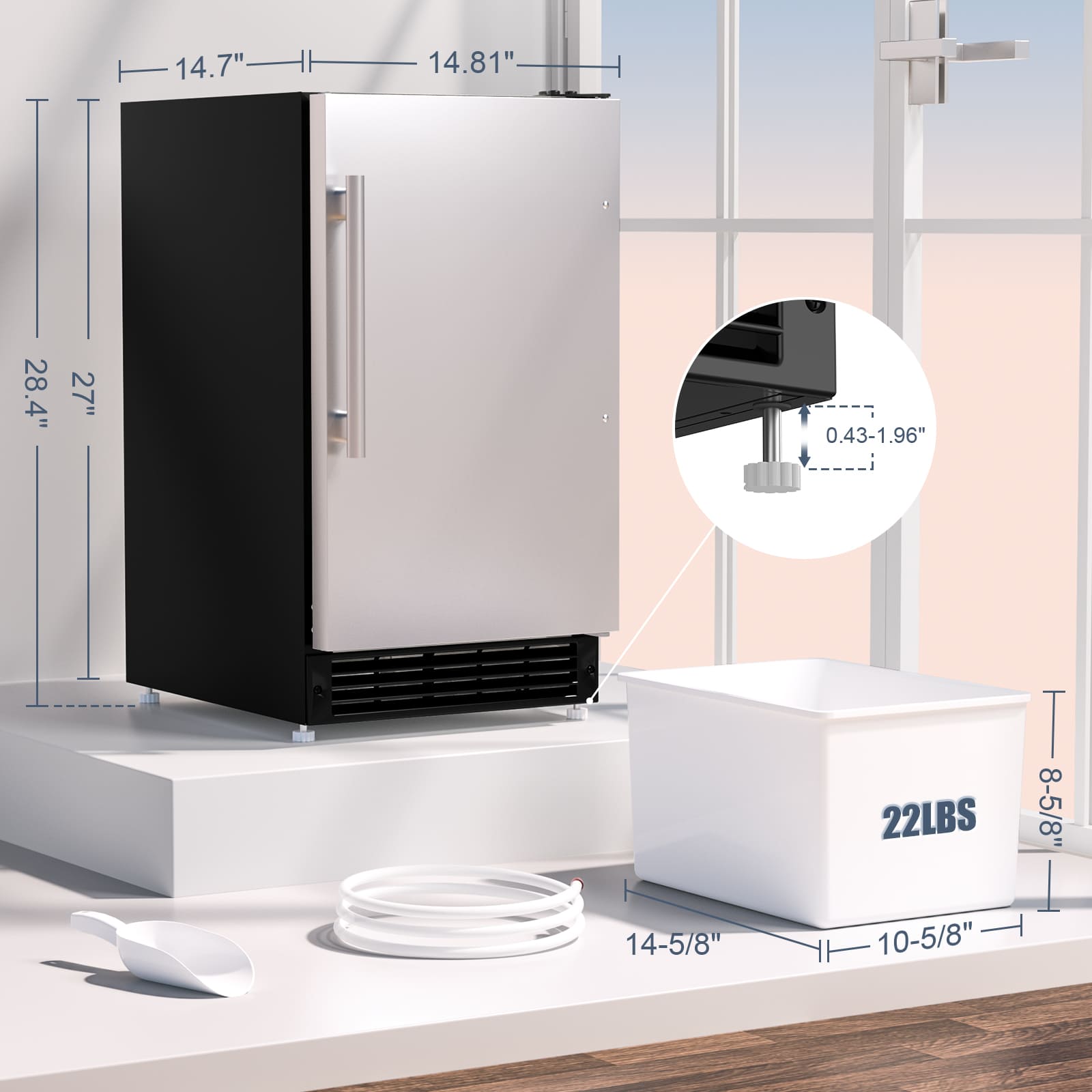 COTLIN 15" 22LBS/24H Undercounter Stainless Steel Crescent Ice Maker IMC22