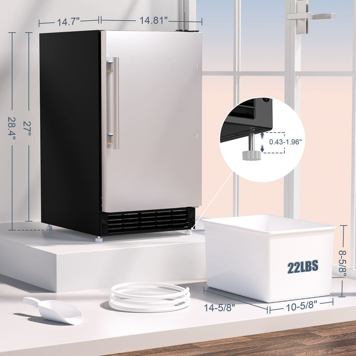 COTLIN 15" 22LBS/24H Undercounter Stainless Steel Crescent Ice Maker IMC22