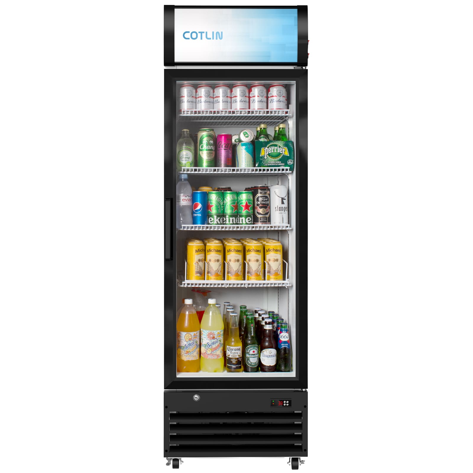 COTLIN 21" 9 Cu.Ft. LED Dual-pane Glass Door ‎Coated Steel Upright Display Beverage Cooler WX-P255
