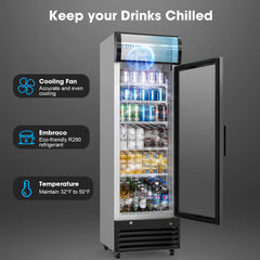 COTLIN 21" 9 Cu.Ft. LED Dual-pane Glass Door ‎Coated Steel Upright Display Beverage Cooler WX-P255