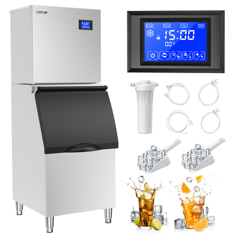 COTLIN 22" 300LBS/24H Adjustable Ice Cube Thickness Air Cooled Stainless Steel  Commercial Ice Maker T50A