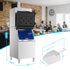 COTLIN 22" 300LBS/24H Adjustable Ice Cube Thickness Air Cooled Stainless Steel  Commercial Ice Maker T50A