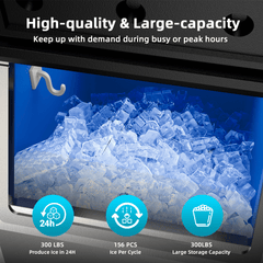 COTLIN 22" 300LBS/24H Adjustable Ice Cube Thickness Air Cooled Stainless Steel  Commercial Ice Maker T50A