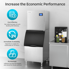 COTLIN 22" 300LBS/24H Adjustable Ice Cube Thickness Air Cooled Stainless Steel  Commercial Ice Maker T50A