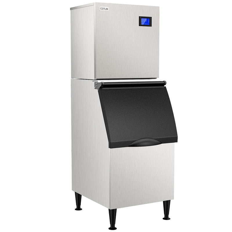 COTLIN 22" 400LBS/24H Adjustable Ice Cube Thickness Air Cooled Stainless Steel Commercial Ice Maker T60A