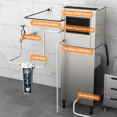 COTLIN 22" 400LBS/24H Adjustable Ice Cube Thickness Air Cooled Stainless Steel Commercial Ice Maker T60A