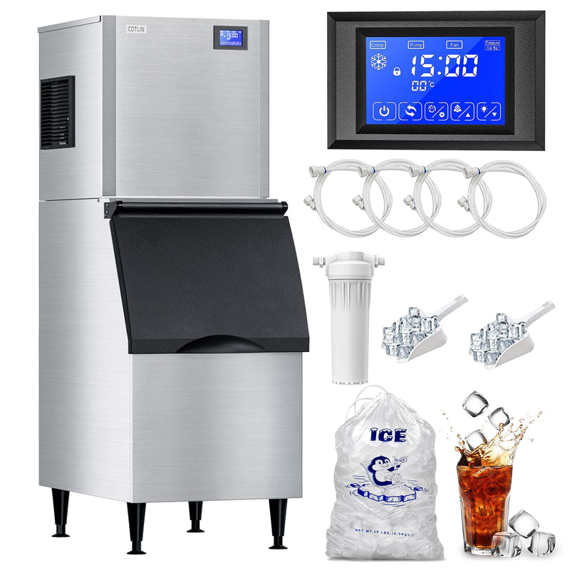 COTLIN 23" 450LBS/24H SECOP Compressor Air Cooled Stainless Steel Commercial Ice Maker L400