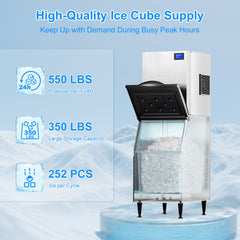 COTLIN 23" 550LBS/24H SECOP Compressor Air Cooled Stainless Steel Commercial Ice Maker L500