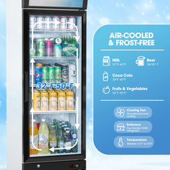 COTLIN 24" 12.5 Cu.Ft. LED Dual-pane Glass Door ‎Coated Steel Upright Display Beverage Cooler WX-P354