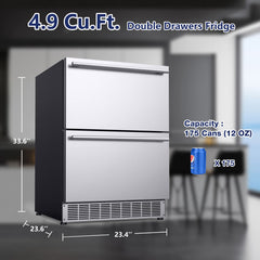 COTLIN 24" 4.9 Cu.Ft. Double Drawer Stainless Steel Refrigerator HX-160DDR