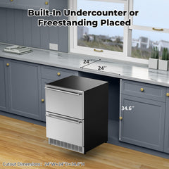 COTLIN 24" 4.9 Cu.Ft. Double Drawer Stainless Steel Refrigerator HX-160DDR