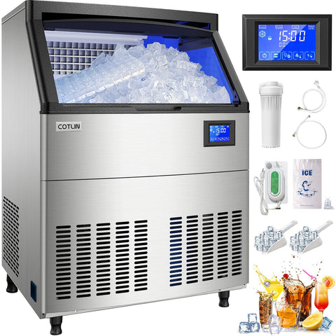 COTLIN 26" 200LBS/24H Air Cooled Freestanding Stainless Steel Undercounter Ice Maker P518A