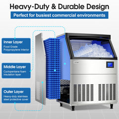 COTLIN 26" 200LBS/24H Air Cooled Freestanding Stainless Steel Undercounter Ice Maker P518A