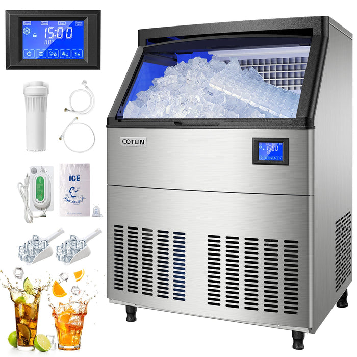 COTLIN 26" 320LBS/24H Air Cooled Freestanding Stainless Steel Undercounter Ice Maker P818A
