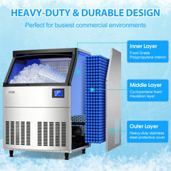 COTLIN 26" 320LBS/24H Air Cooled Freestanding Stainless Steel Undercounter Ice Maker P818A