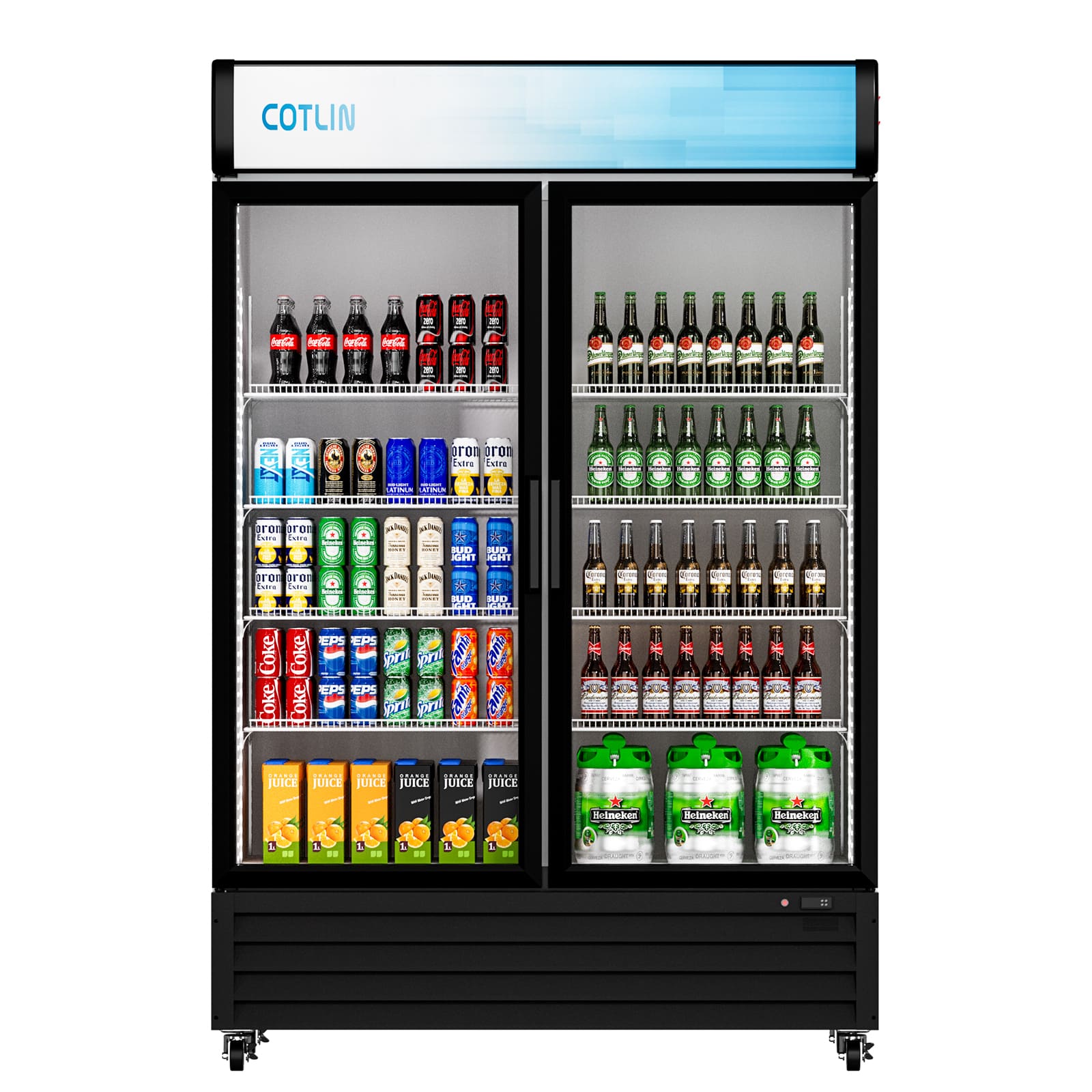 COTLIN 53" 45 Cu.Ft. LED Dual-pane Glass Door ‎Coated Steel Upright Display Beverage Cooler WX-49DR