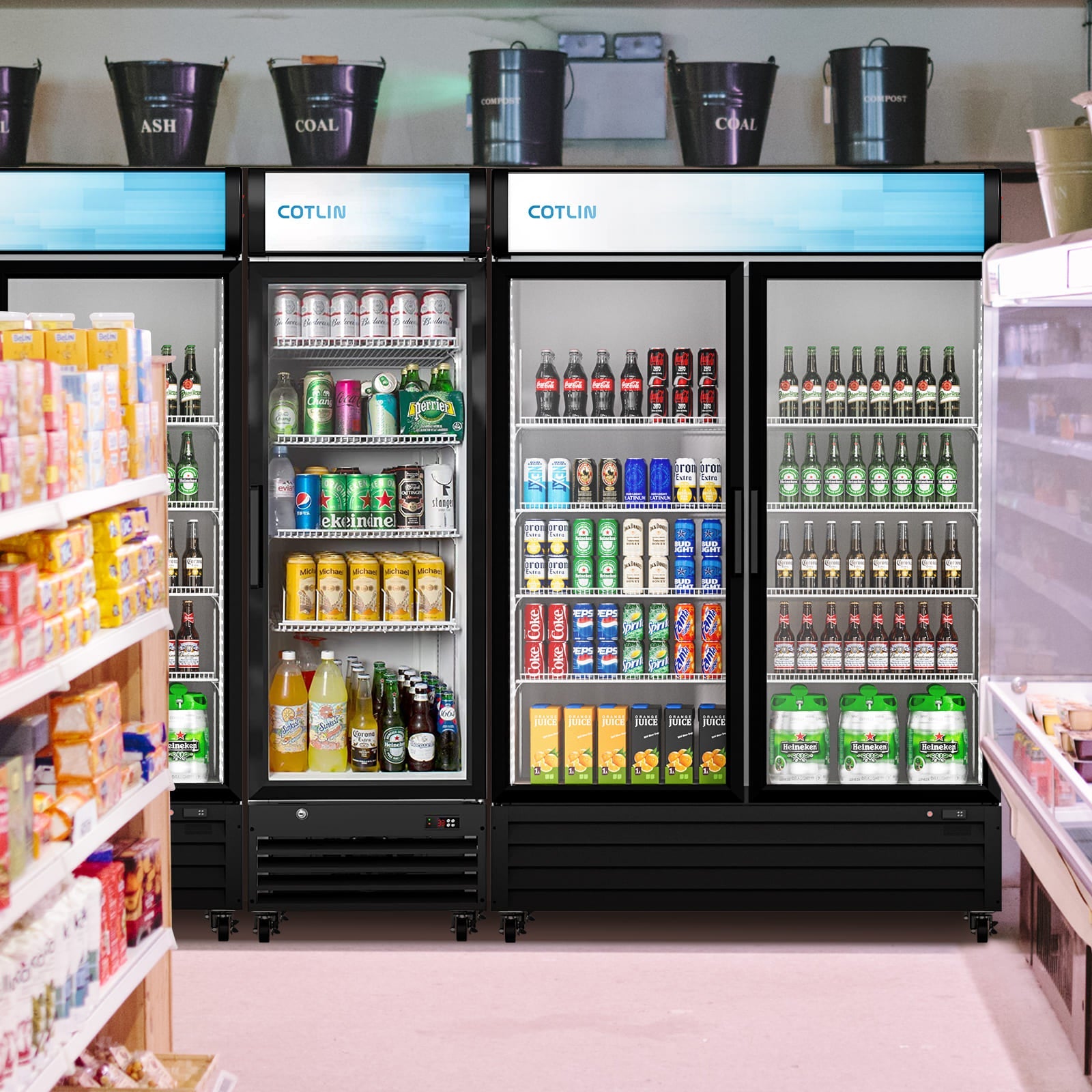 COTLIN 53" 45 Cu.Ft. LED Dual-pane Glass Door ‎Coated Steel Upright Display Beverage Cooler WX-49DR