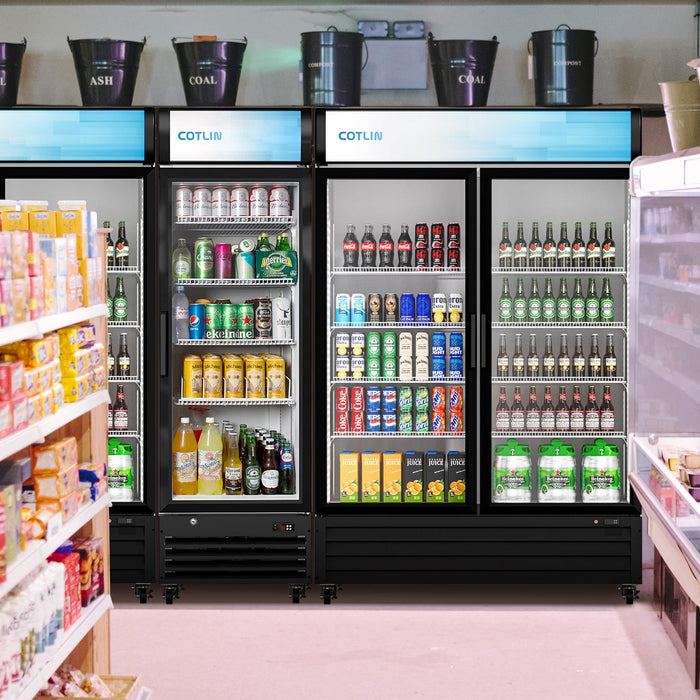 COTLIN 53" 45 Cu.Ft. LED Dual-pane Glass Door ‎Coated Steel Upright Display Beverage Cooler WX-49DR