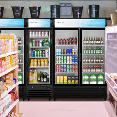 COTLIN 53" 45 Cu.Ft. LED Dual-pane Glass Door ‎Coated Steel Upright Display Beverage Cooler WX-49DR