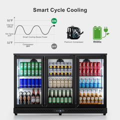 COTLIN 11.45 Cu.Ft Back Bar Beverage Cooler with Low-E Glass Auto Defrost – 3 Door Commercial Under Counter Fridge for Beer, Soda, Wine– Triple Fan Cooling, ETL NSF Approved