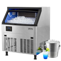 OUTBID 26" 200LBS/24H Air Cooled Freestanding Stainless Steel Undercounter Ice Machine with 90 LBS Bin UIM516