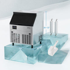 OUTBID 26" 200LBS/24H Air Cooled Freestanding Stainless Steel Undercounter Ice Machine with 90 LBS Bin UIM516
