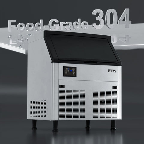 OUTBID 26" 200LBS/24H Air Cooled Freestanding Stainless Steel Undercounter Ice Machine with 90 LBS Bin UIM516