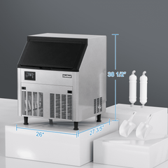 OUTBID 26" 265LBS/24H Air Cooled Freestanding Stainless Steel Undercounter Ice Machine with 90 LBS Bin UIM518