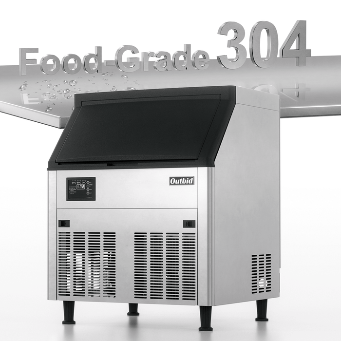 OUTBID 26" 265LBS/24H Air Cooled Freestanding Stainless Steel Undercounter Ice Machine with 90 LBS Bin UIM518