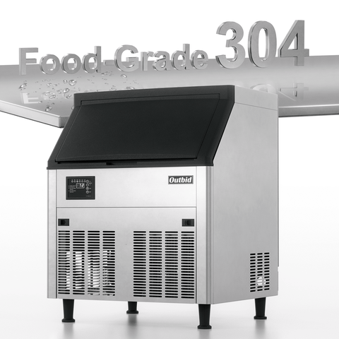 OUTBID 26" 265LBS/24H Air Cooled Freestanding Stainless Steel Undercounter Ice Machine with 90 LBS Bin UIM518