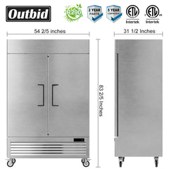 OUTBID 54" 49 Cu.Ft. Constant Temperature Air Cooled Stainless Steel Commercial Freezer WX-49RF