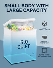 5.0 Cu.ft Small Chest Freezer Deep Freezer with Removable Basket and Defrost Water Drain